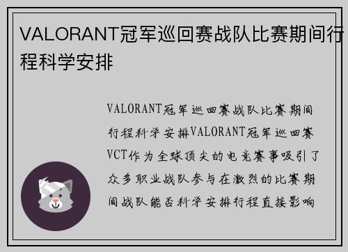 VALORANT冠军巡回赛战队比赛期间行程科学安排