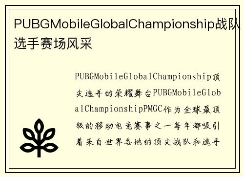 PUBGMobileGlobalChampionship战队选手赛场风采
